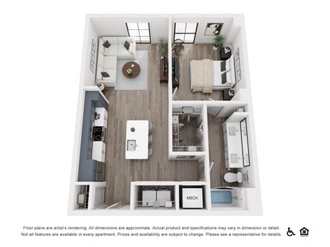Floor plan for 1 bed, 1 bath, 781 sqft